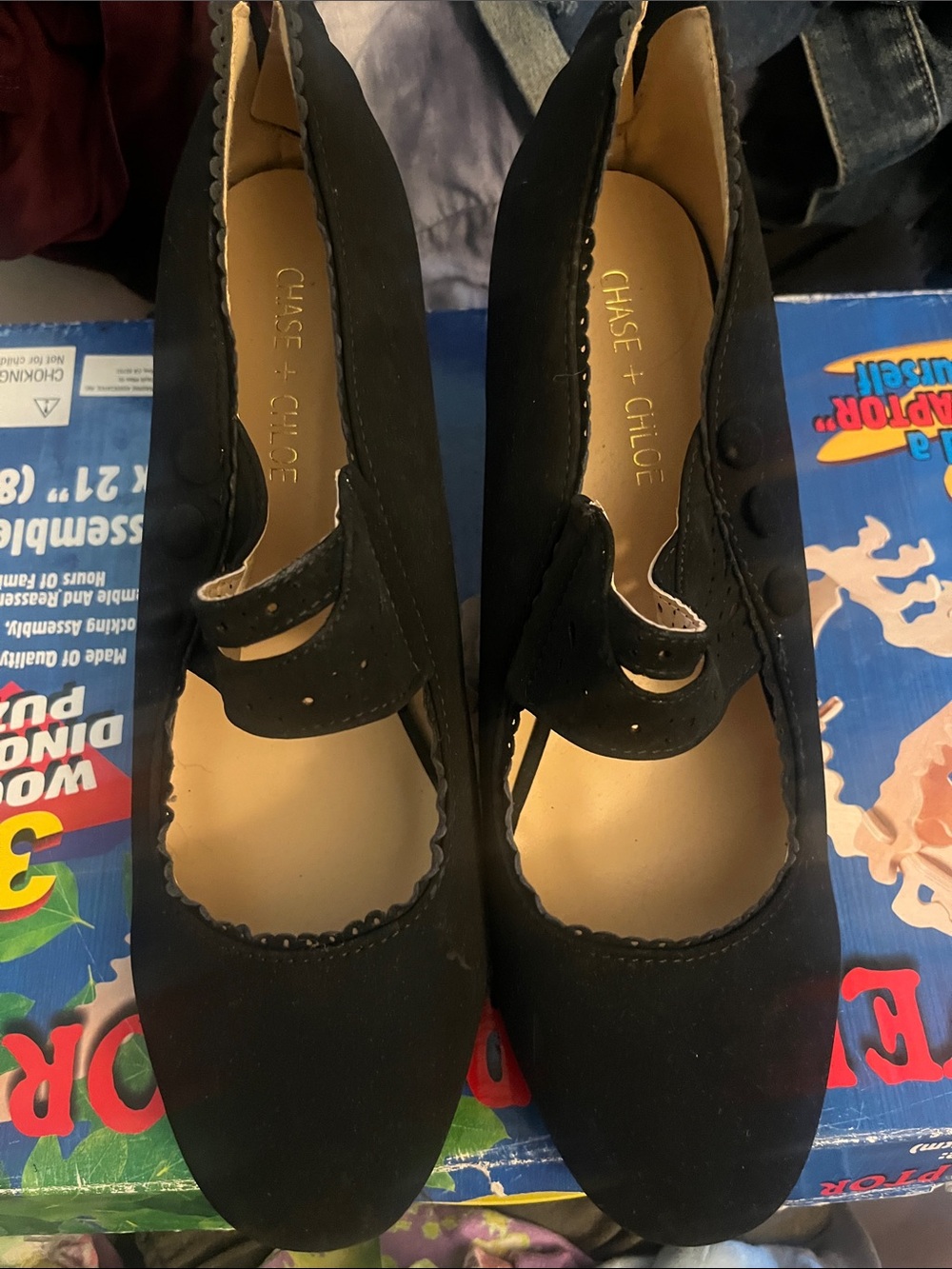 Chase + Chloe Black Scalloped Mary Jane Heels
